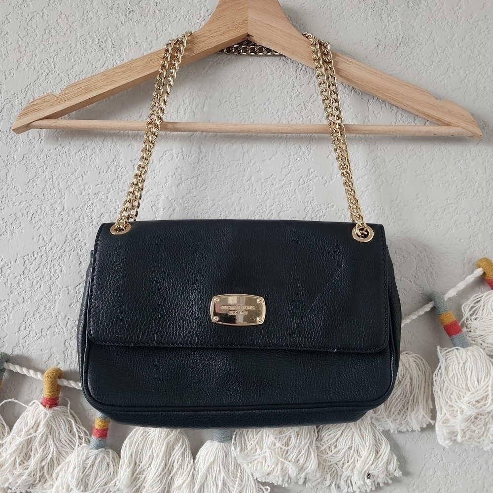 Michael Kors Jet Set Chain Pebble Leather Shoulder Flap Bag Y2K Black Small